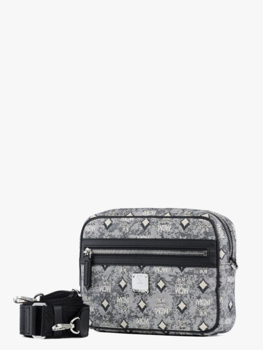 MCM Black and Grey Monogram Crossbody Camera Bag